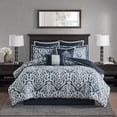 thumbnail image 1 of Set de edredón Madison Park Odette Jacquard Damask King Navy, 1 of 9