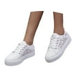 thumbnail image 3 of Women's Canvas Lace Mesh Sneakers Lace up Breathable Low Top Round Toe Shoes (White 42), 3 of 8