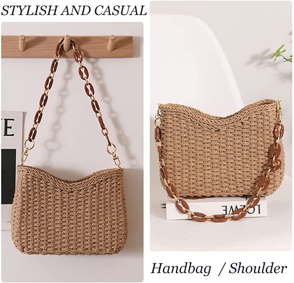 Straw Woven Shoulder Bag for Women Summer Beach Travel Crossbody Handbag Classics Satchel Purse