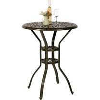 VIVIJASON 30.8" Round Cast Aluminum Patio Bar Table with Umbrella Hole, Antique Bronze