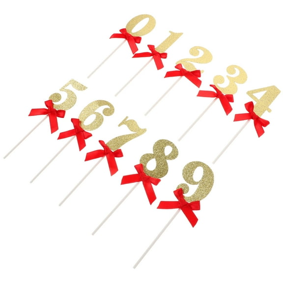 TABLZONE Versatile Golden Paper Number Cake Toppers for Celebrations, Easy Insert 10Pcs