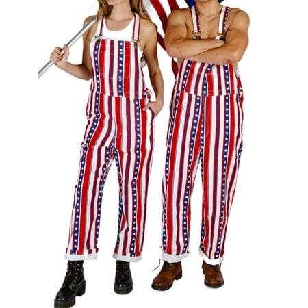 

Matching Couple American Flag Overalls Women Men 4th of July Adjustable Straps Striped Star Bib Romper Jumpsuit