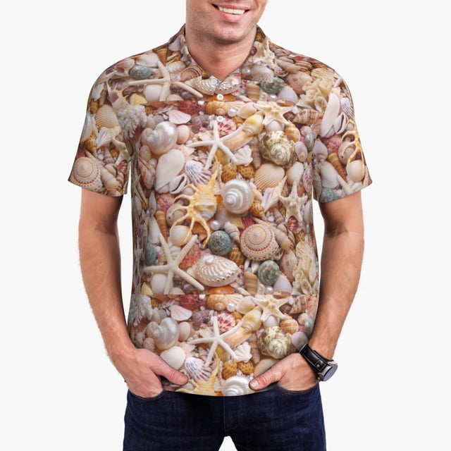 Fotbe Colorful Seashells Camiseta Polo de Golf para Hombre con Estampado – Camisa Deportiva Transpirable con Cuello Abotonado-X-Large