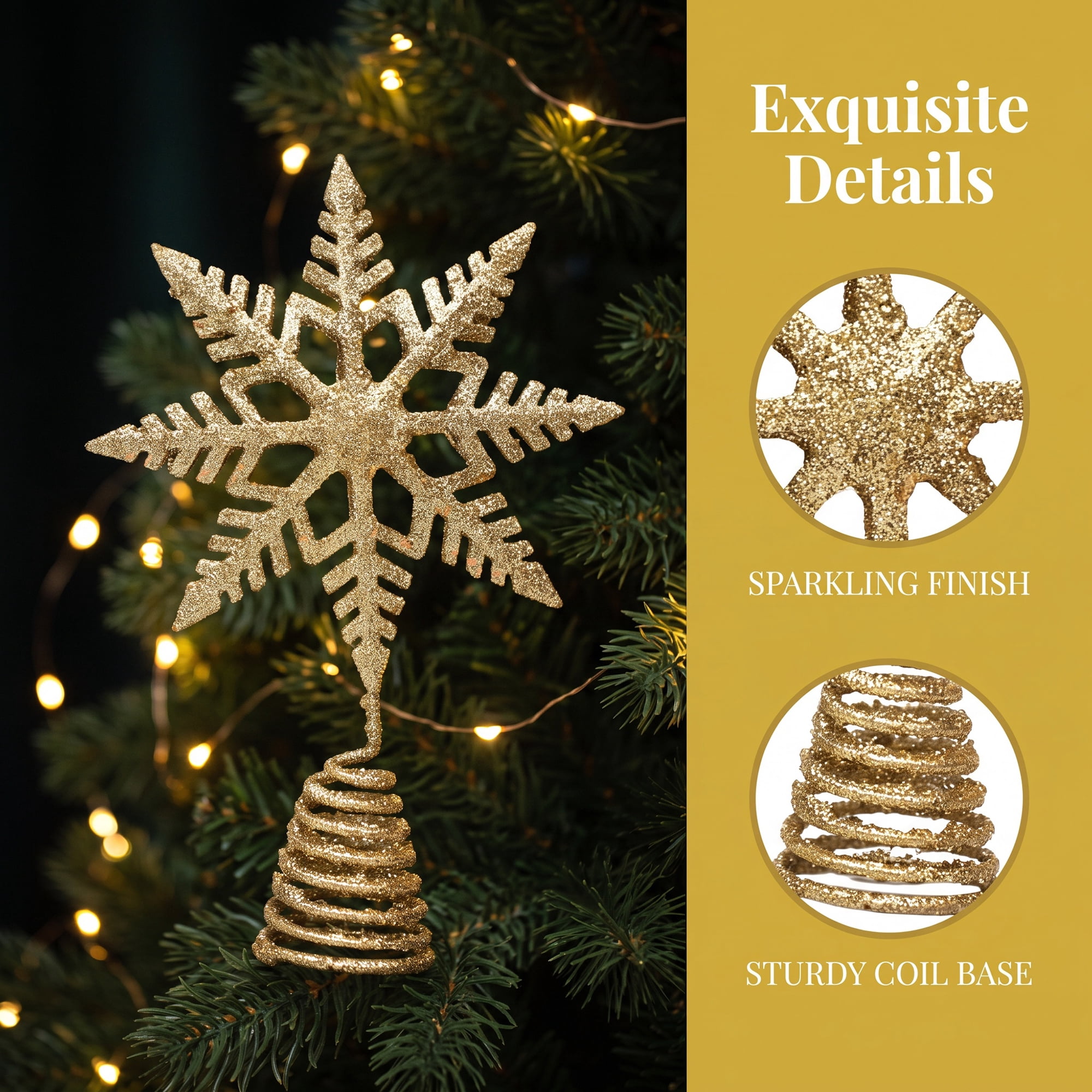 Unique Bargains Glittering Snowflake Tree Decoation with Radiant Spring Mount Gold 9.1"