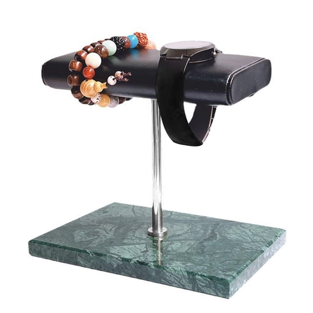 Soporte de exhibición para reloj, organizador de joyas, barra en T, almacenamiento de brazaletes, pulsera, soporte para mesa, encimera, regalo para mu base verde plateada