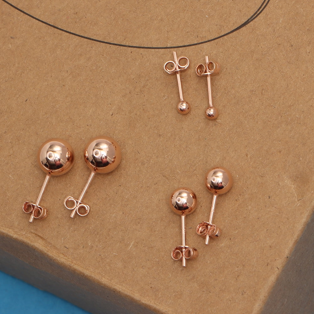 LeCalla 925 Sterling Silver Light-Weight 14K Micron Rose-Gold Plated Classic Ball Post Stud Earrings for Women and Teen Set of 3 Pairs (3MM, 6MM, 8MM)