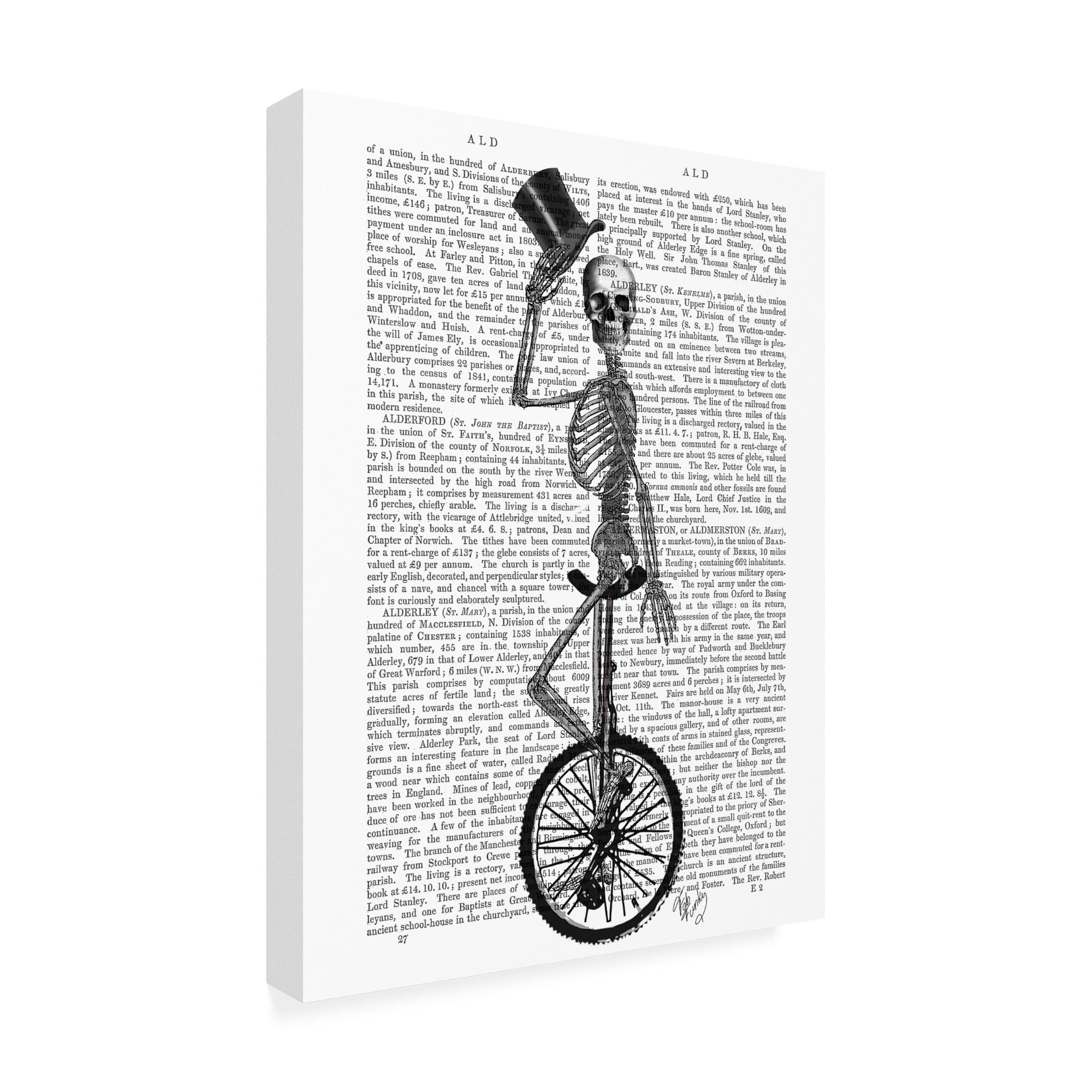 Trademark Fine Art 'Skeleton On Unicycle' Canvas Art by Fab Funky