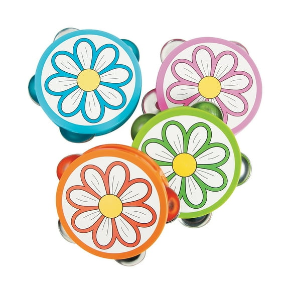 Daisy Shaped Tambourine - Party Favors - 12 Pieces