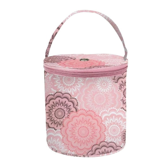 Bolsa de Almacenamiento para Lanas, Organizador de Almacenamiento para Lanas, Bolso de Barril Portátil, Contenedor, Bolsa de Mano para Tejer, Accesori Rosa