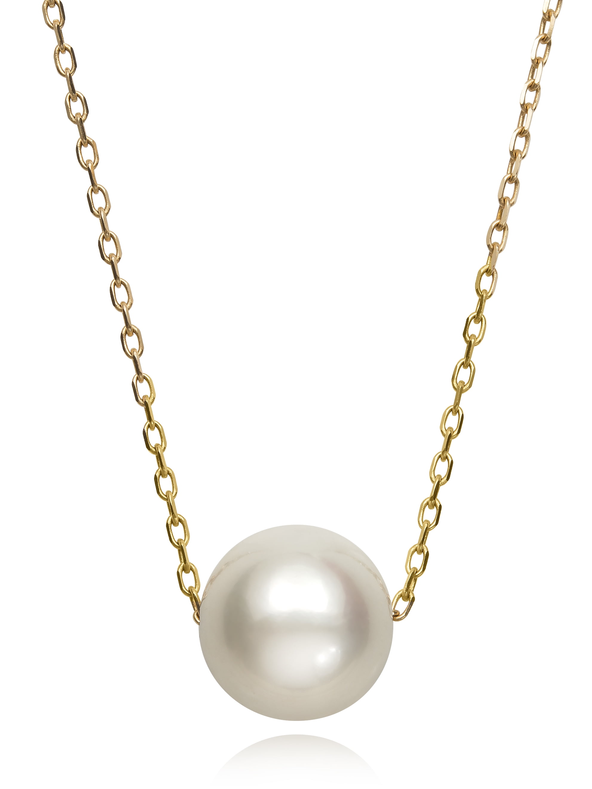 Pearlzzz Single Floating Cultured White Freshwater Pearl 14k Yellow Gold Chain Necklace 18 8556