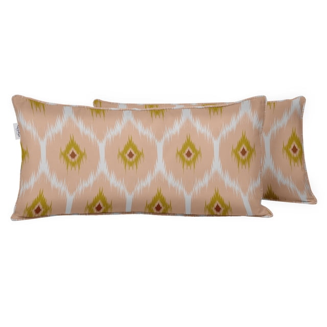 VargottamIndoor/OutdoorPolyester FabricLumbarPillowCover,All-Weather Waterproof Rectangular Cushion Case for Patio Furniture,12" x 18"Set of 2 -Ikat-73