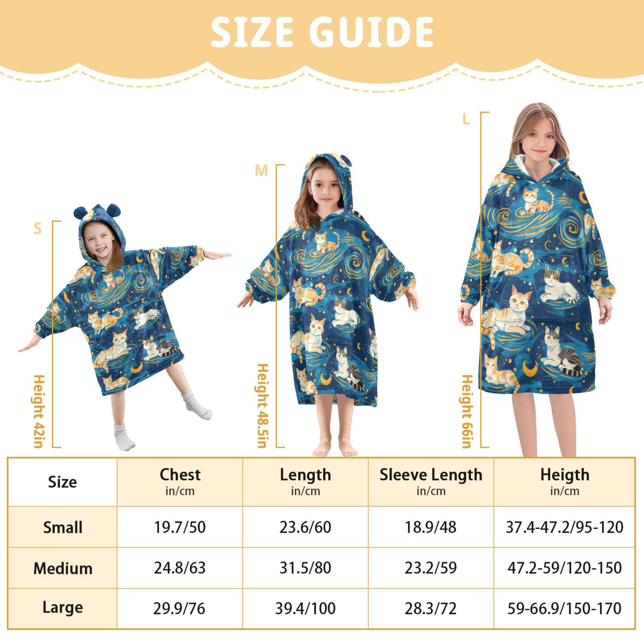 Dailycode Wearable Blanket Hoodie Oversized Sherpa Flannel Blankets with Pocket for 3-14 Year Old Cartoon Cats and Starry Sky