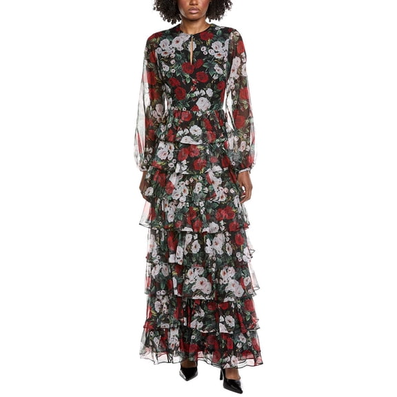 Mikael Aghal womens Print Maxi Dress, 6, Black