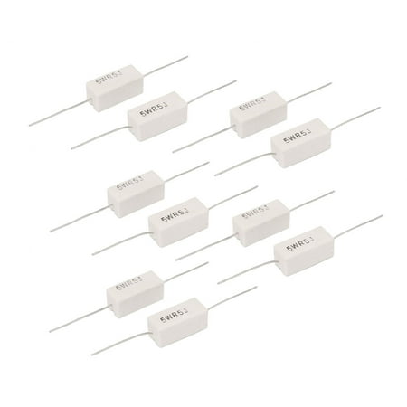 - 5W 5 Ohm 5WR5J 5% Wire Wound Axial Ceramic Cement Power Resistor White 10 Pcs