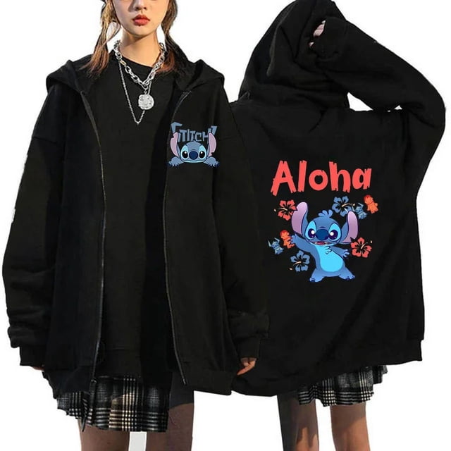 Sudadera con capucha de dibujos animados de Disney Stitch para mujer, ropa de calle de Manga, Harajuku, Anime, divertido, invierno, años 90