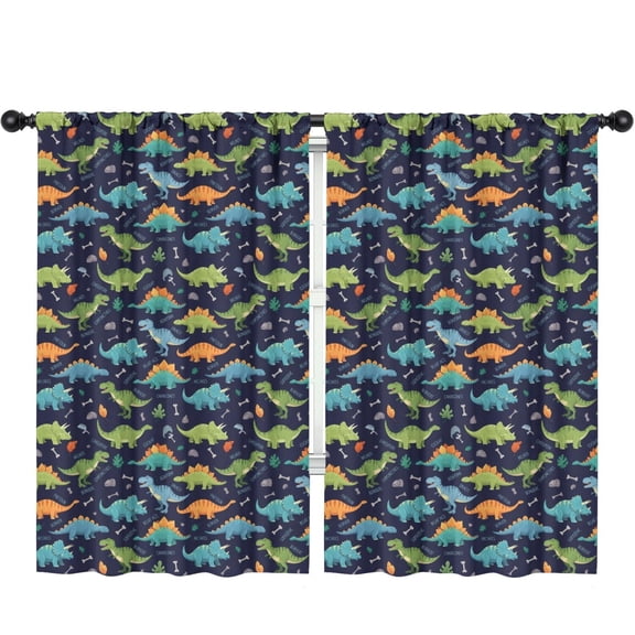Blackout Kids Curtains,Dinosaur and Text Navy Blue Pattern Children's Insulated Curtains Set Of 2,Bedroom Essentials,Toddler Room Decor 52"x84"