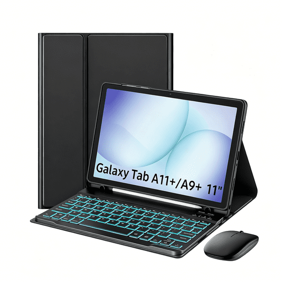 GJX for Tab A11 Plus/A9 Plus 11" Case with Keyboard&Mouse(2026/2024)-7 Color Backlit Detachable Wireless Keyboard Cover with S Pen Holder for Tablet A11 /A9 Case,Black