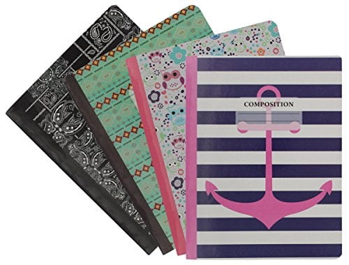 emraw trendsetters style cover composition book with 100 sheets of wide ruled white paper (random 2-pack)