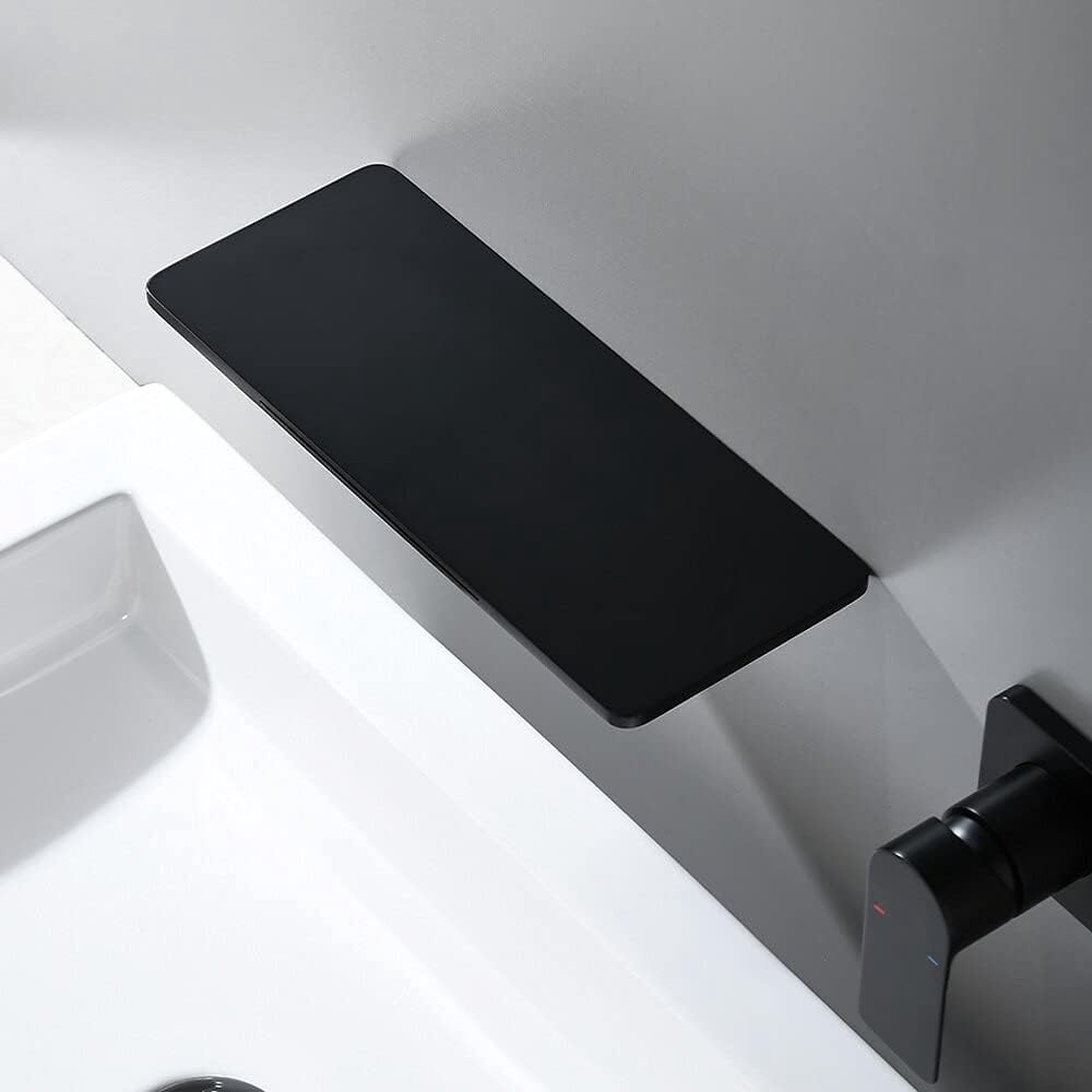 Bathroom Sink Faucet, Bathroom Bathtub Basin Faucet Bath Mixer Shower Set Waterfall Brass Matte Black Wall Mounted Hot and Cold Water Faucet