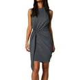 thumbnail image 2 of WTOBBY Women's Sleeveless Bow Belt Asymmetrical Hem Round Neck Casual Elegant Cocktail Dress,Dark Gray S, 2 of 4