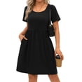 thumbnail image 3 of MOSHU Summer Dresses for Women Crewneck Short Sleeve Midi Dress Casual Button A-Line Sundress with Pockets, 3 of 10