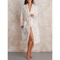 thumbnail image 2 of SUNSIOM Women Dressing Gown Flannel Robe Floral Print Shawl Collar Bathrobe for Hotel Spa Party Kimono Robe with Belt, 2 of 9