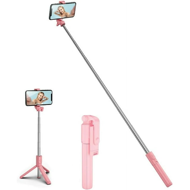 KOMI Selfie Stick, Extendable Selfie Stick Tripod with Wireless Remote and Flexible Tripod Stand Group Selfies, Live Streaming, Video Recording Compatible with All Cellphones, Pink