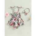 thumbnail image 4 of Cenuakty Baby Girl 2Pcs Summer Outfits, Sleeveless Strap Floral Romper Dress with Headband Set, 4 of 9