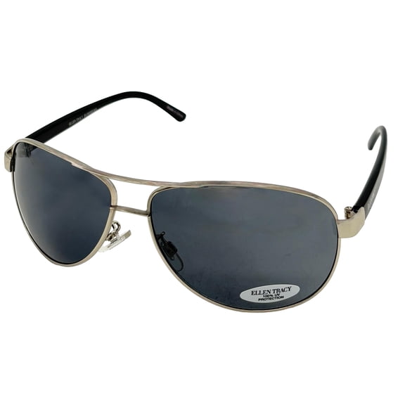 Ellen Tracy Womens Silver Metal Aviator Sunglass, Smoke Lens ET540. 3