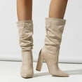 thumbnail image 3 of Dakaela Womens Slouchy Mid Calf Boots Suede Slip on Chunky Block Heel Pumps Dressy Riding Tall Boot, 3 of 7