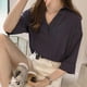 thumbnail image 4 of Sonbest Camisas De Algodón Con Cuello En V Con Estampado De Rayas De Manga Tres Cuartos Para Mujer Blusas Casuales Rosa M Inevent SH1104-32, 4 of 7