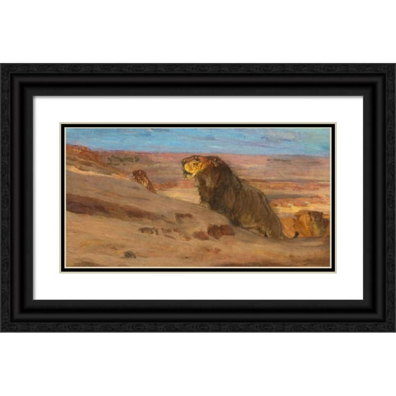 Henry Ossawa Tanner 24x14 Black Ornate Framed Double Matted Museum Art Print Titled: Lions in the Desert (ca. 1897-1900)