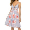 thumbnail image 1 of FANCYINN Women's Tie Front Summer Midi Dress V Neck Floral Print Button Down Spaghetti Strap Dress Striped Flower M, 1 of 5