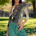 thumbnail image 4 of Womens Slim Fit T-shirts 3/4 Sleeve Crewneck Plus Size Y2k Crop Tops Graphic Base Tee Shirt S-3X Casual Spring (2XL, Gray A), 4 of 7
