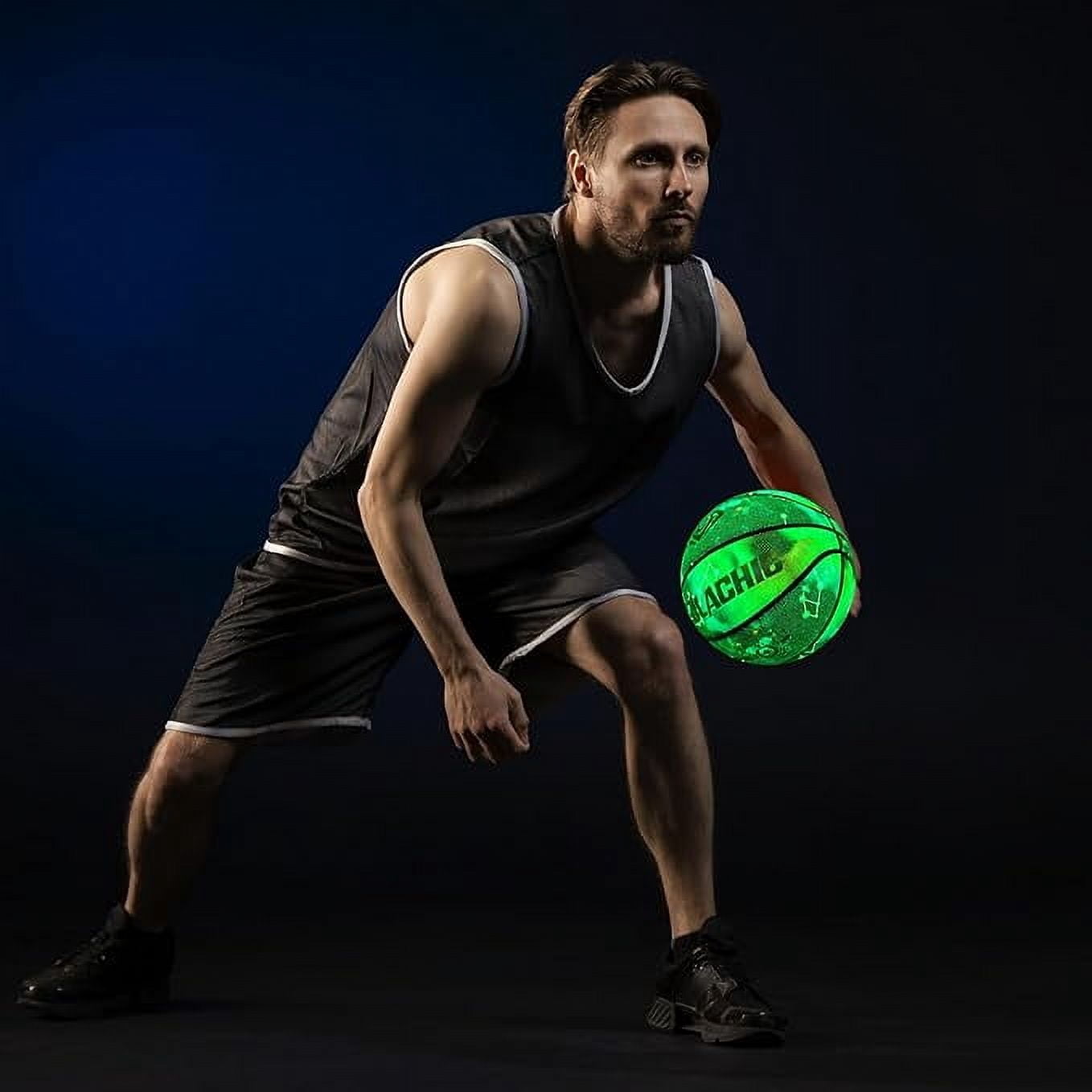 VEZLOP Basketball, Glow in the Dark Basketball, Glowing Composite Leather Luminous Basketball Gift for Youth, Men, Women, Indoor-Outdoor Night Basketball Size 7(29.5") / 6(28.5") / 5 (27.5") with Pump