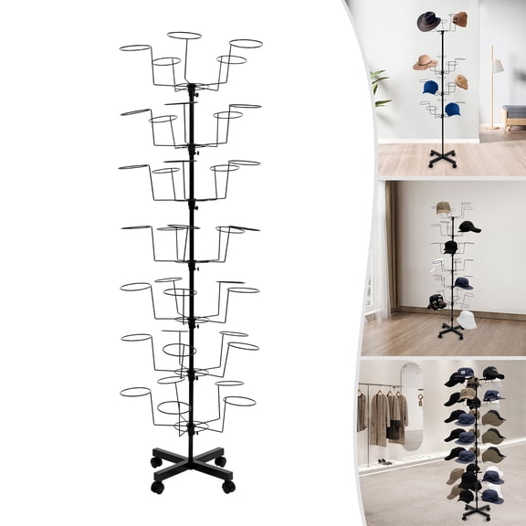 ChicHomey 7-Tier Hat Rack with Wheels,35-Capacity Storage Display,Free Combination & Rotatable,for Home/Retail Store, Black