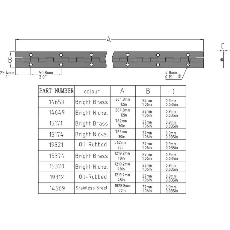 1-1/16 in. x 12 in. Bright Nickel Continuous Hinge 1-1/16 in. x 12 in. Bright Nickel Continuous Hinge