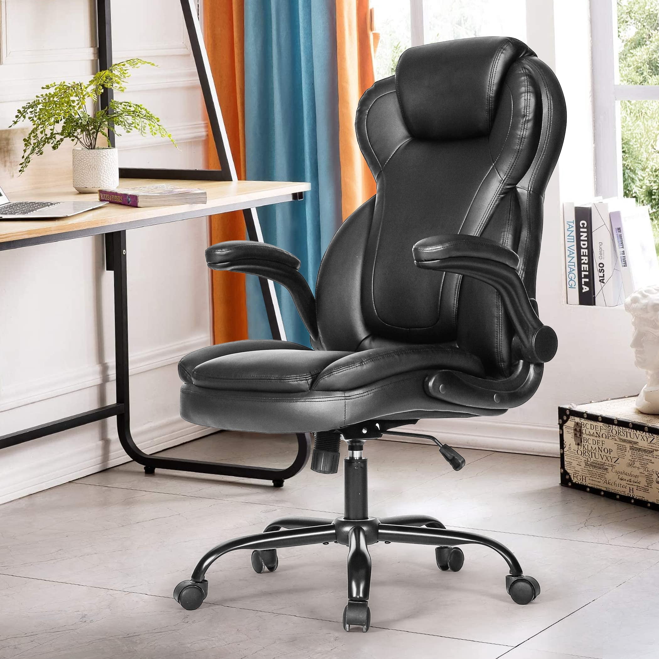 JONPONY 500lbs Big and Tall Office Chair Capacity, Ergonomic PU Leather High Back Executive Office Chair with Tilt, Rock Tension Adjustment, Extra Wide Seat, Padded Armrests, Black