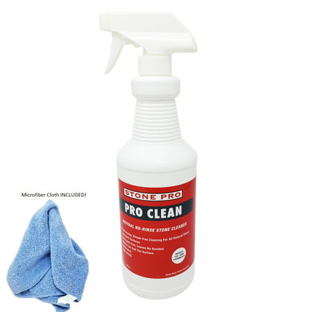 Stone Pro Pro Clean - Neutral No-Rinse Daily Stone Cleaner Ready-to-Use (RTU) Formula in 1 Quart Spray Bottle - With Microfiber