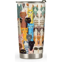 20oz Cat Gifts for Cat Lovers, Cat Gifts for Women, Cat Mom Gifts for Women, Birthday Gifts, Valentines Day Gifts for Her Colorful Drawing Cat Tumbler Cup, Insulated Travel Coffee Mug with Lid