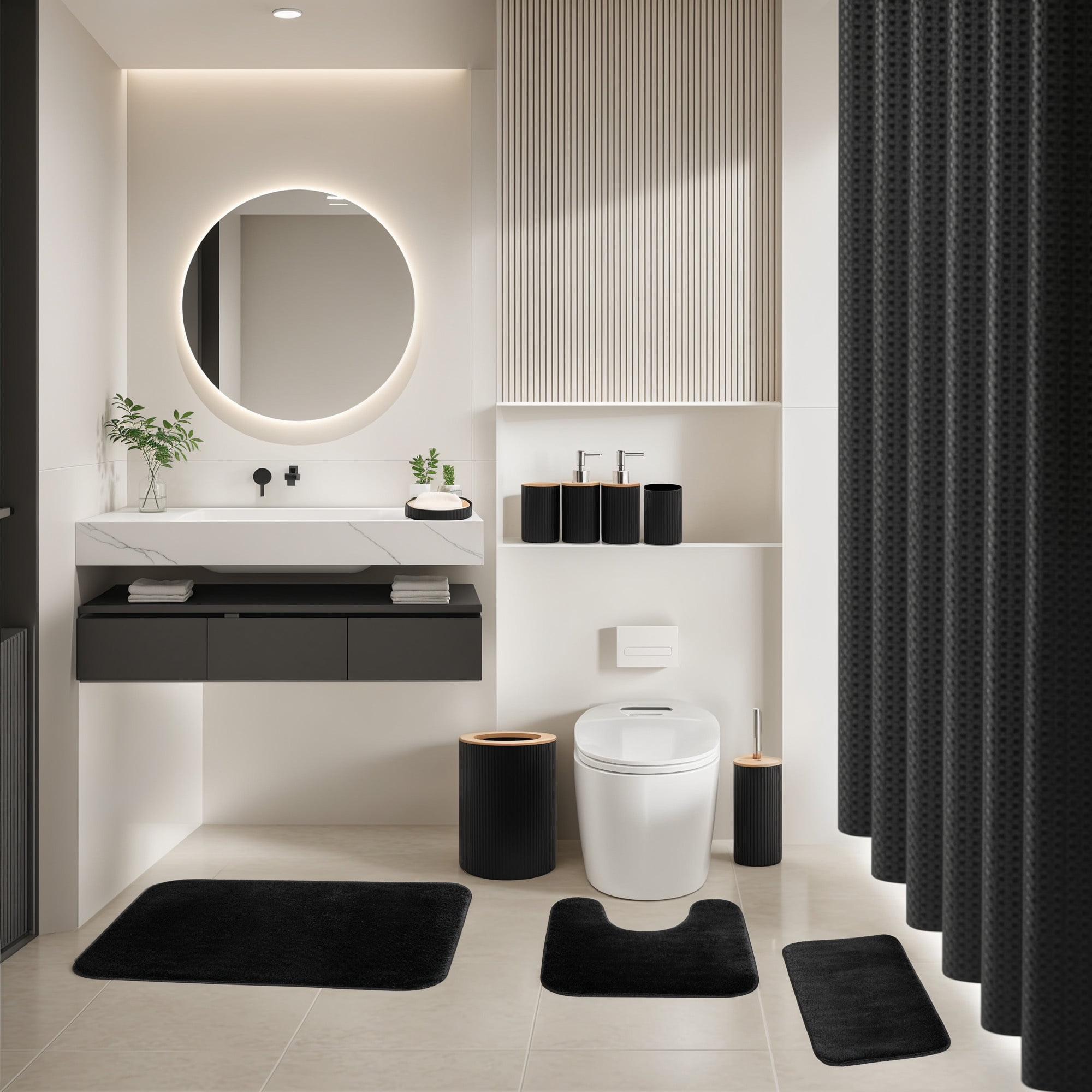 ALLJOY Bathroom Accessories, 23Pcs Black Bathroom Accessories with Shower Curtain and Rugs Set,Bathroom Decor and Accessories