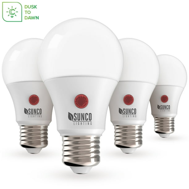 Sunco Lighting 4 Pack A19 Dusk to Dawn Photocell Sensor LED Light Bulb