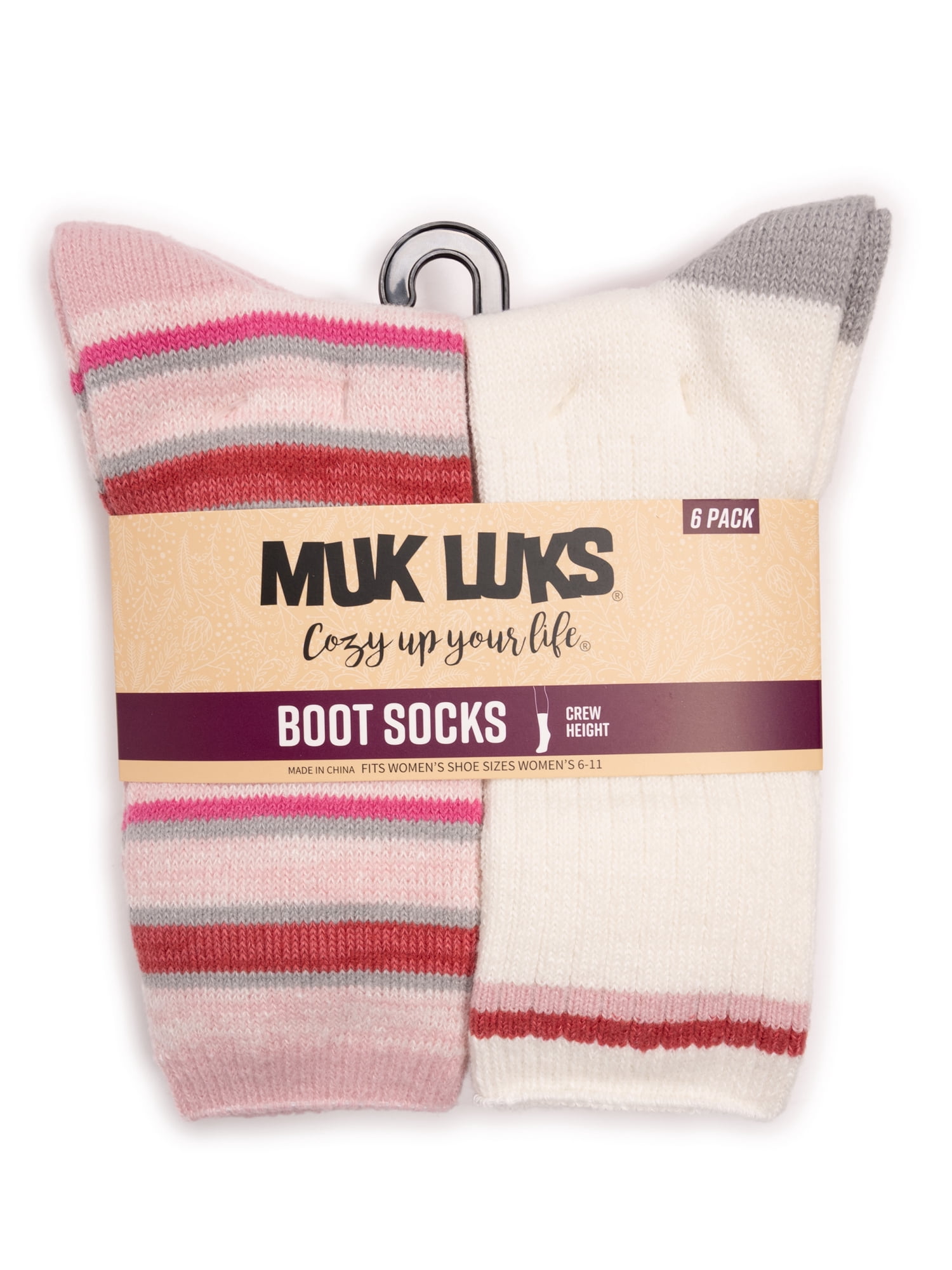 MUK LUKS Women's Fluffy Dream Crew Boot Socks, 6-Pack, OSFM