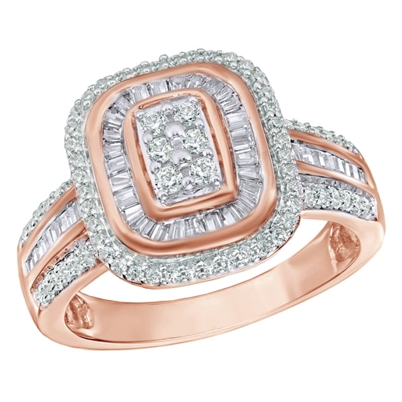 White Natural Diamond Rectangular Starburst Ring in 10k Rose Gold