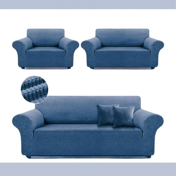 Amorosa Funda de Sofá Impermeables3 Piezas para( 1,2,3 plazas)Tela Elástica Antideslizante y Lavable Protección Completa Azul
