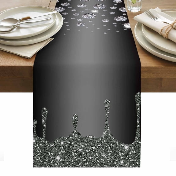 Black Grey Table Runner - 36 Inch Long, Kitchen Dining Table Runner Dresser Scarves, Modern Abstract Diamond Luxury Gradient Farmhouse Decor for Coffee Tables Wedding Party Banquet