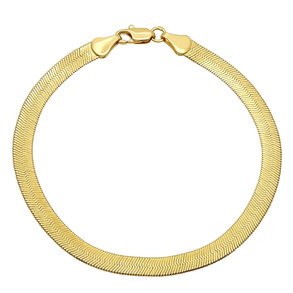 The Bling Factory - 4.5mm 14k Yellow Gold Plated Flat Herringbone Chain