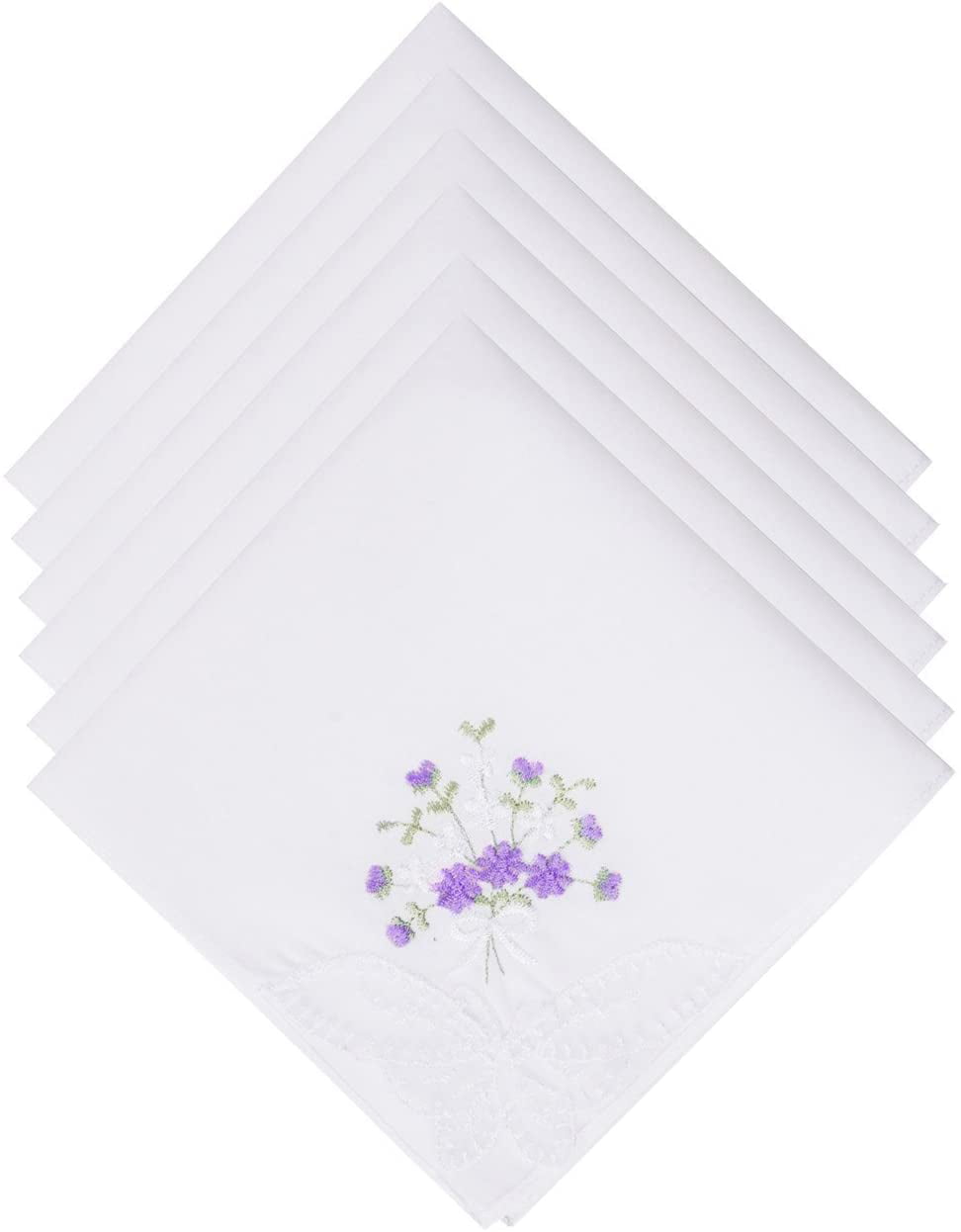 Vintage Dainty Hand Embroidered Handkerchief Purple and White Flower Hankie Hanky Spring and Easter