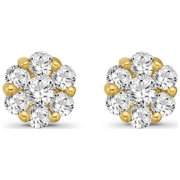ARAIYA JEWELRY 10K Yellow Gold Diamond Cluster Stud Earrings for Women (1/3 Cttw, I-J Color, I2-I3 Clarity)