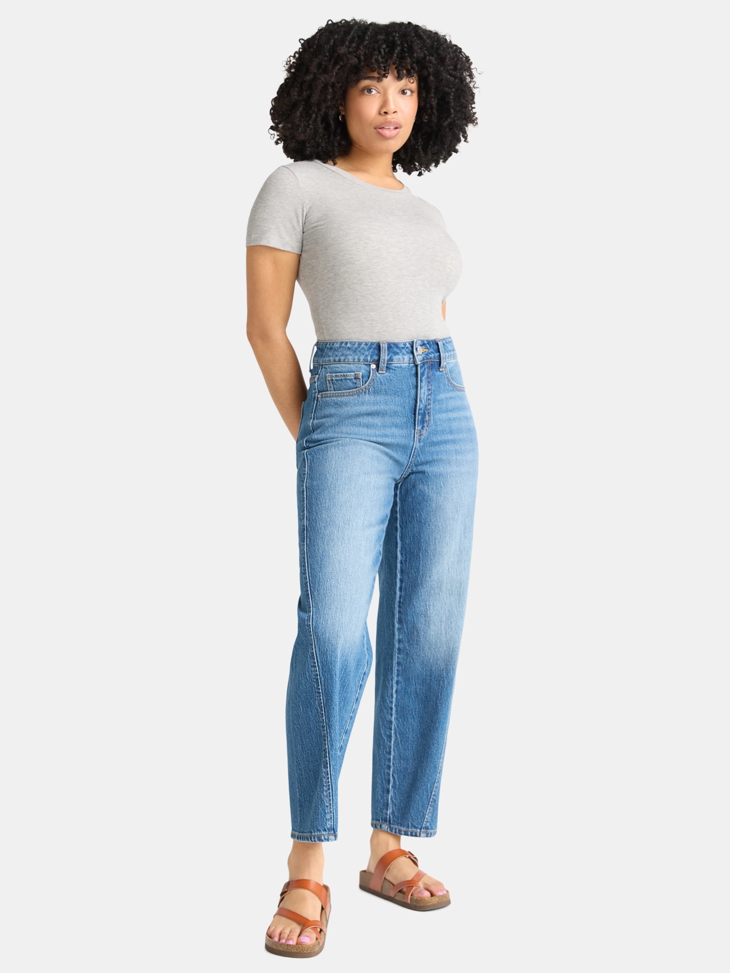Time and Tru Women's High Rise Barrel Jeans, 26.5" Inseam, Sizes 0-20